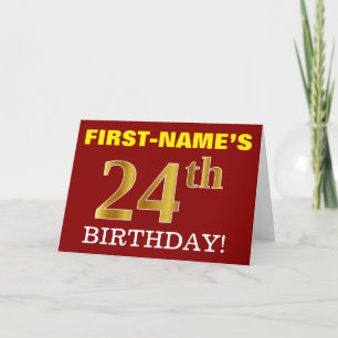 Red, Imitation Gold "24. BIRTHDAY" Geburtstagskart Karte