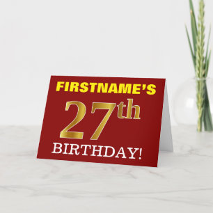 Red, Imitation Gold "27. BIRTHDAY" Geburtstagskart Karte