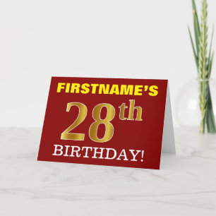 Red, Imitation Gold "28. BIRTHDAY" Geburtstagskart Karte