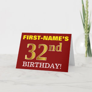 Red, Imitation Gold "32. BIRTHDAY" Geburtstagskart Karte