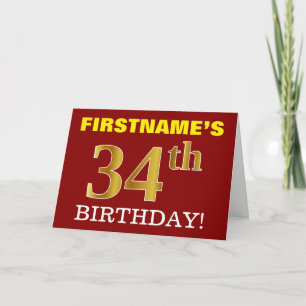 Red, Imitation Gold "34. BIRTHDAY" Geburtstagskart Karte