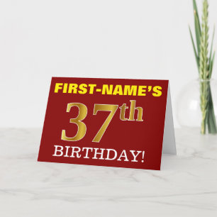 Red, Imitation Gold "37. BIRTHDAY" Geburtstagskart Karte