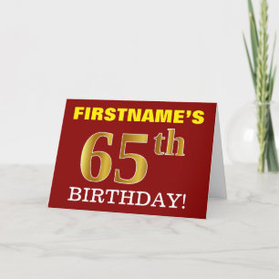 Red, Imitation Gold "65. BIRTHDAY" Geburtstagskart Karte