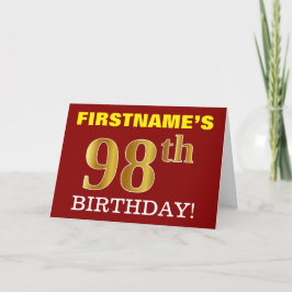 Red, Imitation Gold "98. BIRTHDAY" Geburtstagskart Karte