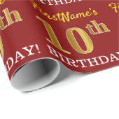 Red, Imitation Gold Look "10. GEBURTSTAG" Geschenkpapier (Rolleneckpunkt)