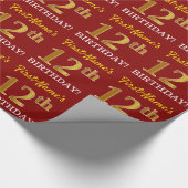 Red, Imitation Gold Look "12. GEBURTSTAG" Geschenkpapier (Ecke)
