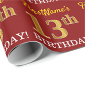 Red, Imitation Gold Look "13. GEBURTSTAG" Geschenkpapier (Rolleneckpunkt)
