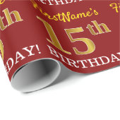 Red, Imitation Gold Look "15. GEBURTSTAG" Geschenkpapier (Rolleneckpunkt)