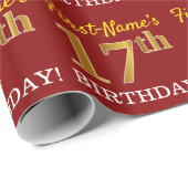 Red, Imitation Gold Look "17. GEBURTSTAG" Geschenkpapier (Rolleneckpunkt)