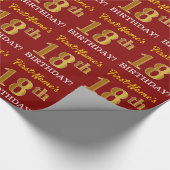 Red, Imitation Gold Look "18. BIRTHDAY" Geschenkpapier (Ecke)
