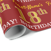 Red, Imitation Gold Look "18. BIRTHDAY" Geschenkpapier (Rolleneckpunkt)