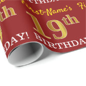 Red, Imitation Gold Look "19. GEBURTSTAG" Geschenkpapier (Rolleneckpunkt)