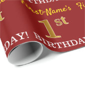Red, Imitation Gold Look "1. BIRTHDAY" Geschenkpapier (Rolleneckpunkt)