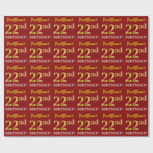 Red, Imitation Gold Look "22. GEBURTSTAG" Geschenkpapier