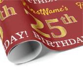 Red, Imitation Gold Look "25. GEBURTSTAG" Geschenkpapier (Rolleneckpunkt)