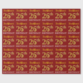 Red, Imitation Gold Look "26. GEBURTSTAG" Geschenkpapier