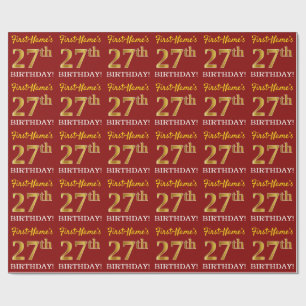 Red, Imitation Gold Look "27. GEBURTSTAG" Geschenkpapier