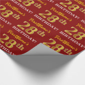 Red, Imitation Gold Look "28. BIRTHDAY" Geschenkpapier (Ecke)