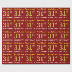 Red, Imitation Gold Look "31. BIRTHDAY" Geschenkpapier