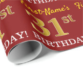 Red, Imitation Gold Look "31. BIRTHDAY" Geschenkpapier (Rolleneckpunkt)