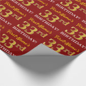 Red, Imitation Gold Look "33. BIRTHDAY" Geschenkpapier (Ecke)