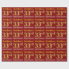 Red, Imitation Gold Look "33. BIRTHDAY" Geschenkpapier