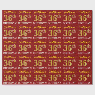 Red, Imitation Gold Look "36. BIRTHDAY" Geschenkpapier