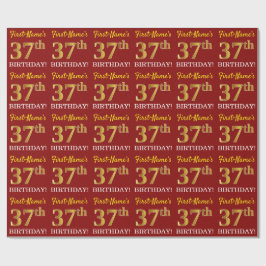 Red, Imitation Gold Look "37. BIRTHDAY" Geschenkpapier