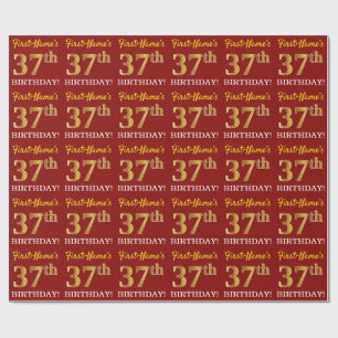 Red, Imitation Gold Look "37. BIRTHDAY" Geschenkpapier