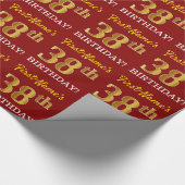 Red, Imitation Gold Look "38. BIRTHDAY" Geschenkpapier (Ecke)