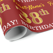 Red, Imitation Gold Look "38. BIRTHDAY" Geschenkpapier (Rolleneckpunkt)