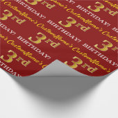 Red, Imitation Gold Look "3. BIRTHDAY" Geschenkpapier (Ecke)