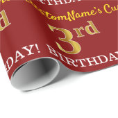Red, Imitation Gold Look "3. BIRTHDAY" Geschenkpapier (Rolleneckpunkt)