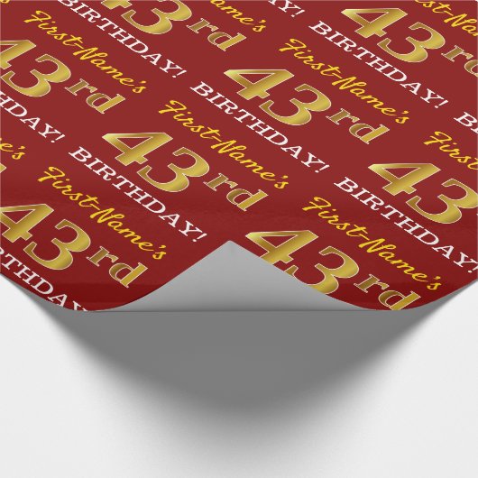 Red, Imitation Gold Look "43. BIRTHDAY" Geschenkpapier (Ecke)