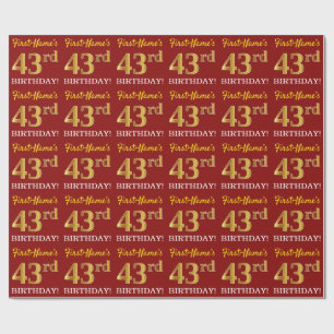 Red, Imitation Gold Look "43. BIRTHDAY" Geschenkpapier