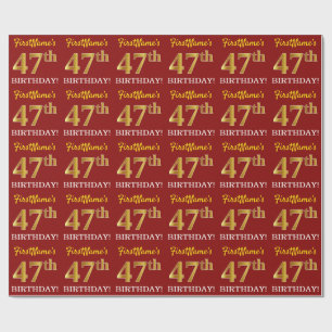 Red, Imitation Gold Look "47. BIRTHDAY" Geschenkpapier
