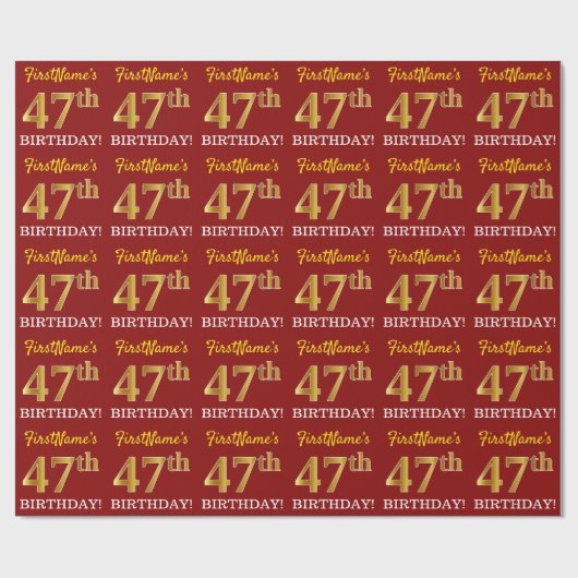 Red, Imitation Gold Look "47. BIRTHDAY" Geschenkpapier (Flach)
