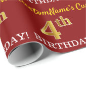 Red, Imitation Gold Look "4. BIRTHDAY" Geschenkpapier (Rolleneckpunkt)