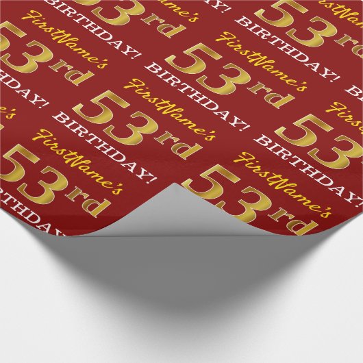Red, Imitation Gold Look "53. BIRTHDAY" Geschenkpapier (Ecke)