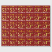 Red, Imitation Gold Look "53. BIRTHDAY" Geschenkpapier (Flach)