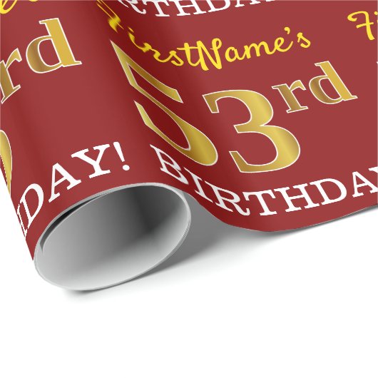 Red, Imitation Gold Look "53. BIRTHDAY" Geschenkpapier (Rolleneckpunkt)