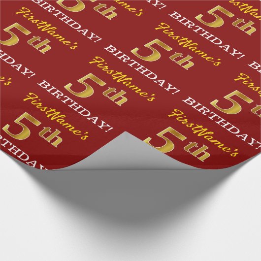 Red, Imitation Gold Look "5. BIRTHDAY" Geschenkpapier (Ecke)