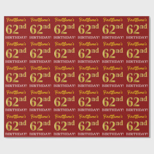 Red, Imitation Gold Look "62. GEBURTSTAG" Geschenkpapier