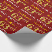 Red, Imitation Gold Look "63. BIRTHDAY" Geschenkpapier (Ecke)