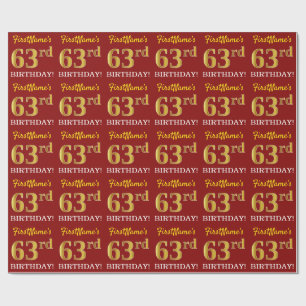 Red, Imitation Gold Look "63. BIRTHDAY" Geschenkpapier