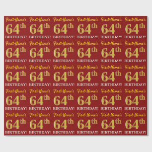 Red, Imitation Gold Look "64. GEBURTSTAG" Geschenkpapier