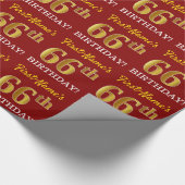 Red, Imitation Gold Look "66. GEBURTSTAG" Geschenkpapier (Ecke)