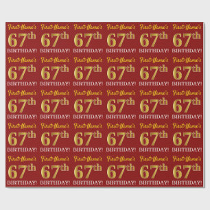 Red, Imitation Gold Look "67. BIRTHDAY" Geschenkpapier