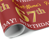 Red, Imitation Gold Look "67. BIRTHDAY" Geschenkpapier (Rolleneckpunkt)