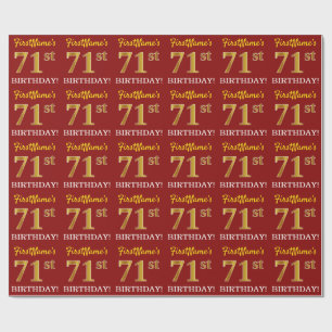 Red, Imitation Gold Look "71. BIRTHDAY" Geschenkpapier
